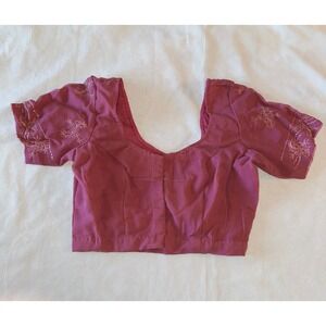 Women's Embroidered Short Sleeve Cropped Blouse Purple Indian Inspired Seree